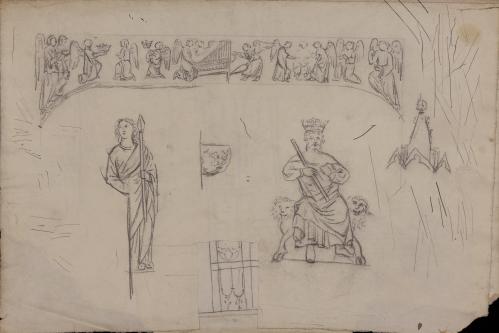 Estudio de la parte inferior de la puerta de San Juan, soldado y rey entronizado de la catedral de León