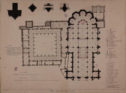 Planta y detalle de la planta de los pilares de la catedral de León