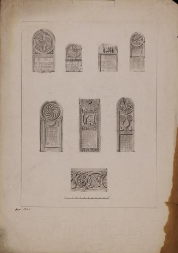Siete estelas funerarias romanas con inscripción y un fragmento arquitectónico de León