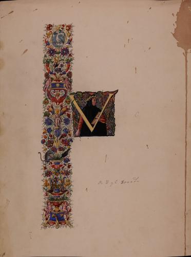 Letra V inicial sobre figura de Francesco Petrarca del manuscrito del Cancionero