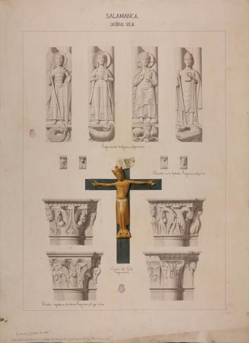 Esculturas del crucero, canecillos de la fachada, capiteles del interior y cristo del Cid de la catedral Vieja o de Santa María de Salamanca