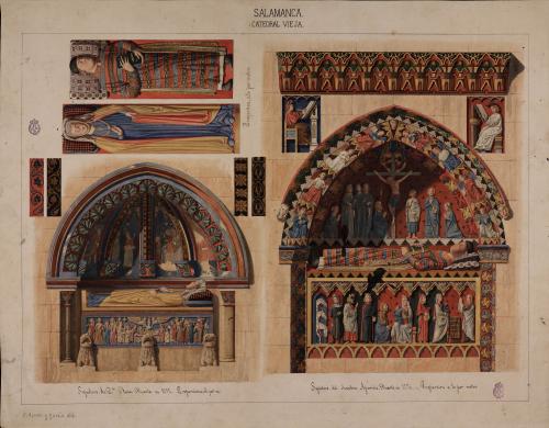 Sapulcros en arcosolio de la Elena de Castro y el chantre Aparicio Guillén en el crucero sur de la Catedral Vieja de Salamanca