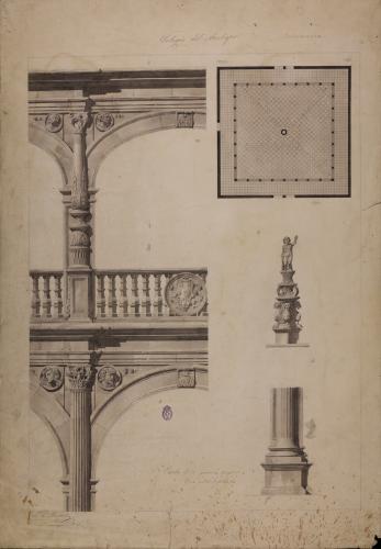 Planta y detalles del patrio del colegio Arzobispo Fonseca (Salamanca)