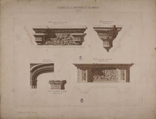 Alzado y sección de ménsula, arco, pilastra y capitel de la fachada de la Universidad de Salamanca
