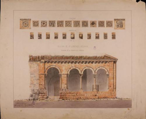 Alzado del pórtico de la imafronte, sófitos y canecillos de la iglesia de San Lorenzo (Segovia)