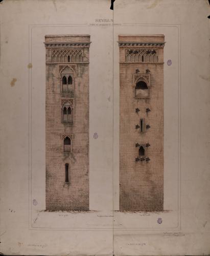 Alzado de la fachada occidental y oriental de la torre de la iglesia de San Marcos (Sevilla)