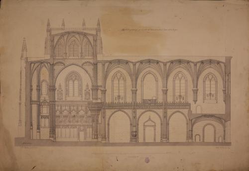 Sección longitudinal de la iglesia y claustro del monasterio de San Juan de los Reyes (Toledo)