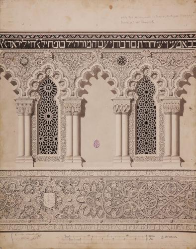 Arcos, arcos ciegos y yeserías de la sinagoga de Santa María del Tránsito (Toledo)