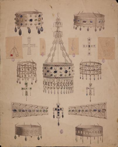 Coronas y cruces votivas del tesoro de Guarrazar (Toledo).