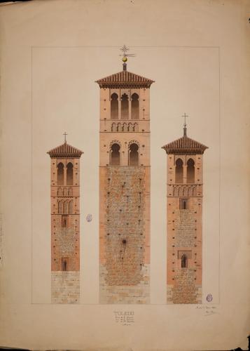 Alzado de las torres de las iglesias de  San Miguel, San Román y Santa Leocadia de Toledo