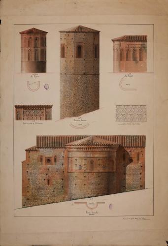 Planta y alzado de los ábsides mudéjares de las iglesias de San Eugenio, Santa Isabel, Santa Ursula y Concepción Francisca de Toledo