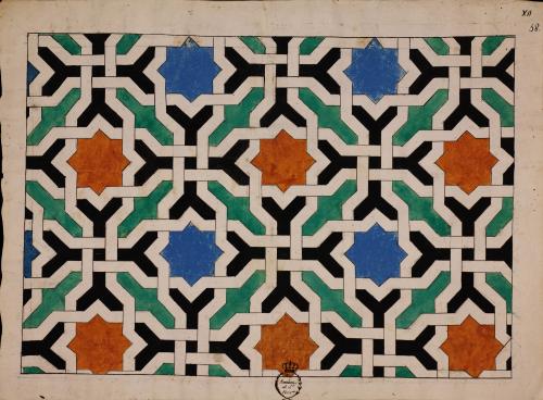 Fragmento de panel alicatado de la sala de la Barca en el el palacio de la Alhambra