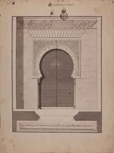 Planta y alzado de la puerta de Siete Suelos en la fortaleza de la Alhambra