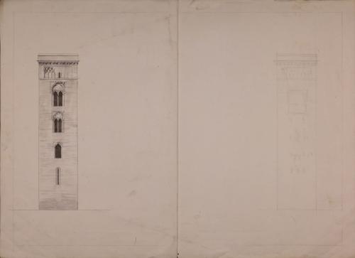 Apuntes del alzado de la fachada occidental y orienta de la torre de la iglesia de San Marcos (Sevilla)