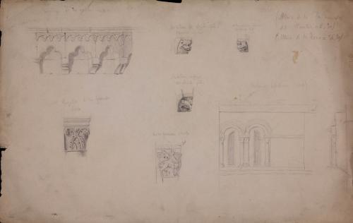 Cornisa de ábside, capiteles, modillones y arcos de la iglesia del monasterio de Irache