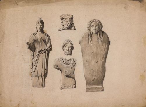 Sarcófago greco-fenicio, escultura de sacerdote y otros fragmentos de esculturas chipriotas de la colección Cesnola