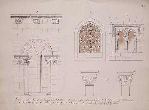 Cornisa, ventanas y capiteles de las iglesias de Puelles en Valdediós y de Bedriñana en Villaviciosa