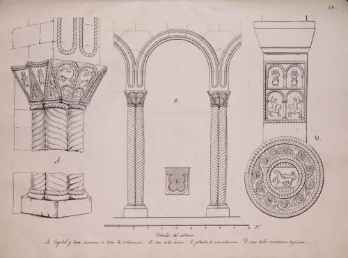 Capitel, basa, arco y medallones figurados de Santa María del Naranco