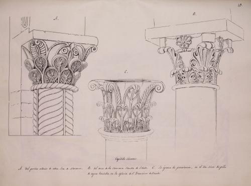 Capiteles de Santa María del Naranco, de la Cámara Santa y de la iglesia de San Francisco de Oviedo