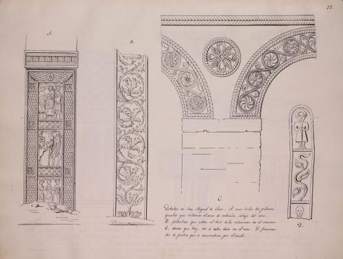 Jamba del vestíbulo, pilasta y decoración de los arcos e intercolumnios de la iglesia de San Miguel de LIllo