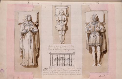 Laudas sepulcrales del infante Don Pedro en la catedral y de Catalina Barros y Pedro López de Medina en la capilla de la Concepción del antiguo hospital de viejos