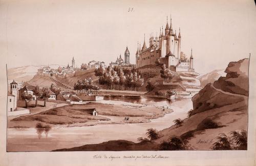 Vista del Alcázar y ciudad de Segovia desde el Norte