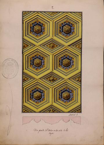 Planta y sección de una parte del techo de la Sala de Reyes del Alcázar de Segovia