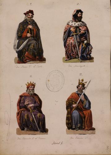 Retratos de los reyes Alfonso II, Mauregato, Bermudo I y Ramiro I en la sala de los Reyes del Alcázar de Segovia