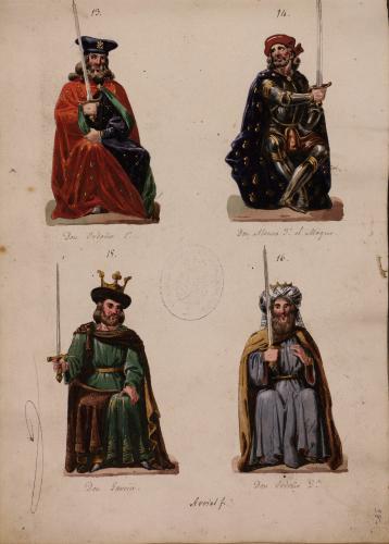 Retratos de los reyes Ordoño I, Alfonso III, Garcíay Ordoño II en la sala de los Reyes del Alcázar de Segovia