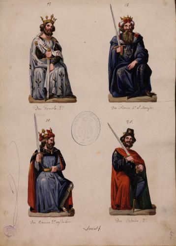Retratos de los reyes Fruela II, Alfonso IV, Ramiro II y Ordoño III en la sala de los Reyes del Alcázar de Segovia