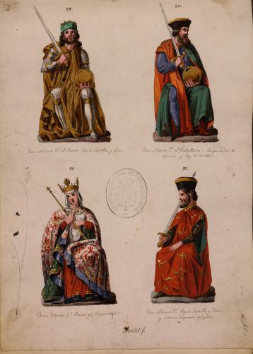 Retratos de los reyes Alfonso VI, Alfonso VII, doña Urraca y Alfonso VIII en la sala de los Reyes del Alcázar de Segovia