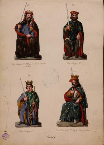Retratos de los reyes Sancho III, Alfonso IX, Enrique I y Fernando II en la sala de los Reyes del Alcázar de Segovia