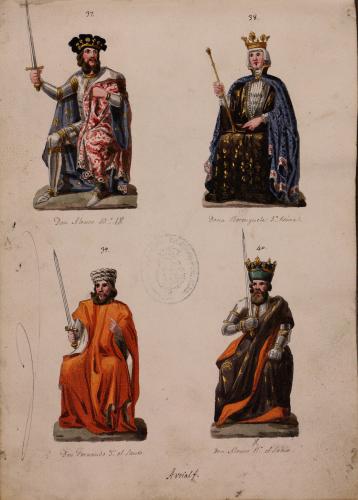 Retratos de los reyes Alfonso X, doña Berenguela, Fernando III y Alfonso XI en la sala de los Reyes del Alcázar de Segovia