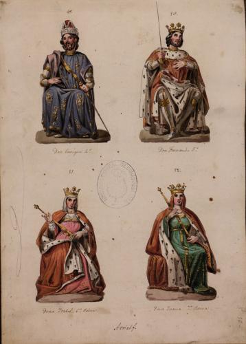 Retrato de los reyes Enrique IV y Fernando V y las reinas Isabel y Juana en la sala de los Reyes del Alcázar de Segovia