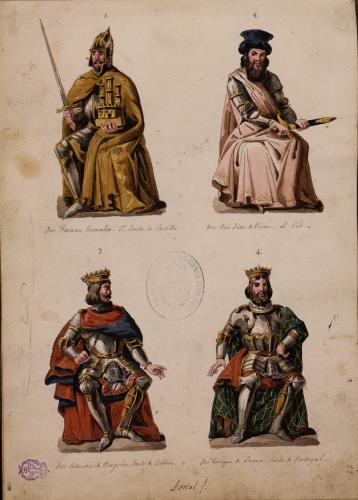 Retratos de Fernán González, Rodrigo Díaz de Vivar, Ramón de Borgoña y Enrique de Lorena en la sala de los Reyes del Alcázar de Segovia