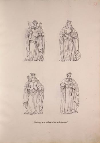 Esculturas de Santa Bárbara, Santa Catalina de Alejandría, Santa Úrsula y Santa María Magdalena en la sillería del coro de la catedral de Zamora