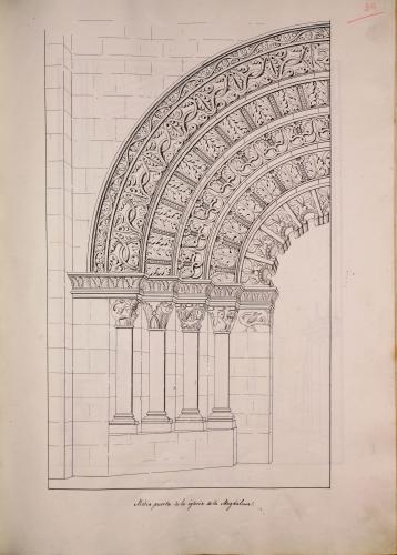Alzado a eje de simetría de la puerta meridional de la iglesia de Santa María Magdalena en Zamora