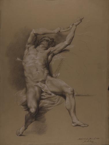 Estudio de modelo masculino desnudo como San Sebastián