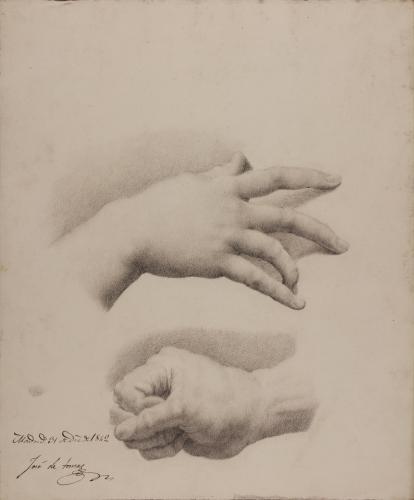 Estudio de mano derecha femenina y mano derecha masculina cerrada en forma de puño