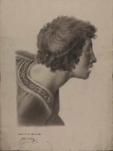 Estudio de cabeza masculina de perfil de personaje del fresco de la Disputa del sacramento de Rafael