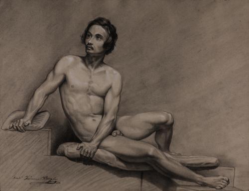 Estudio de modelo masculino desnudo recostado