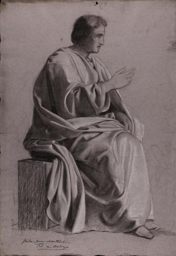 Estudio de figura de perfil sentada con toga