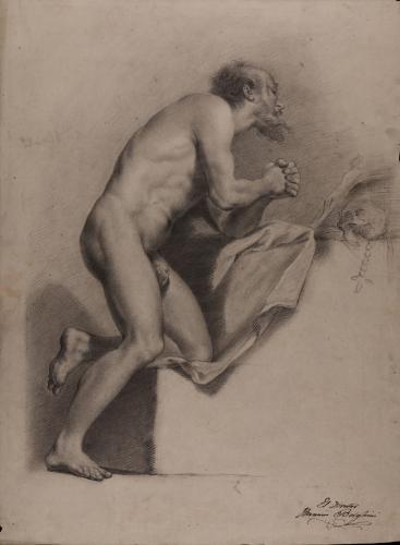 Estudio de modelo masculino desnudo como San Jerónimo penitente