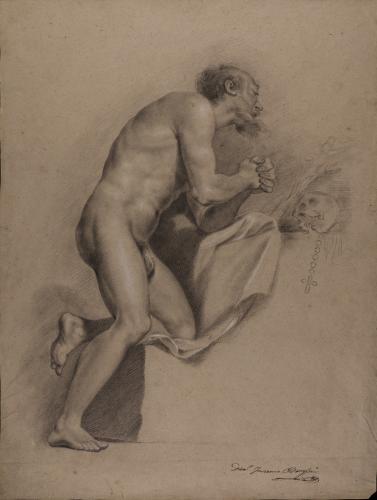 Estudio de modelo masculino desnudo como San Jerónimo penitente