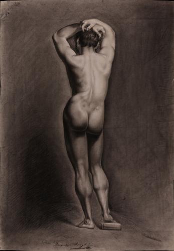 Estudio de modelo masculino desnudo de pie de espaldas