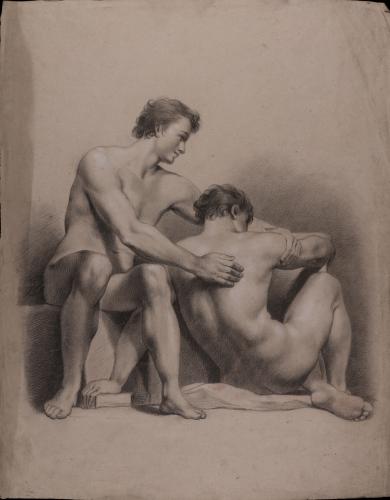 Estudio de dos modelos masculinos desnudos sentados