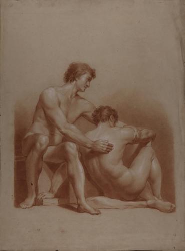 Estudio de dos modelos masculinos desnudos sentados