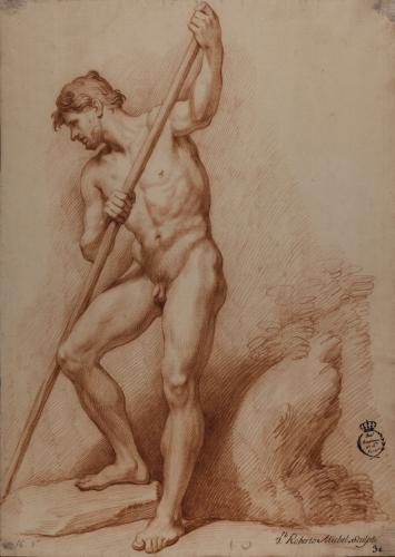 Estudio de modelo masculino desnudo con una vara