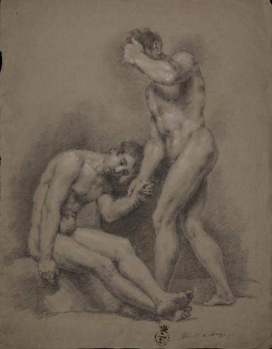 Estudio de dos modelos masculinos desnudos, uno sentado y el otro de pie
