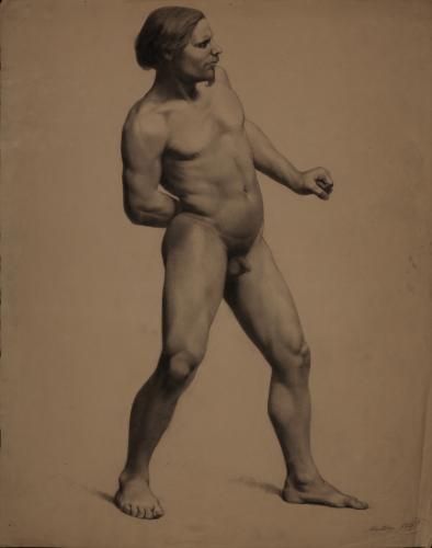 Estudio de modelo masculino desnudo de perfil hacia la izquierda